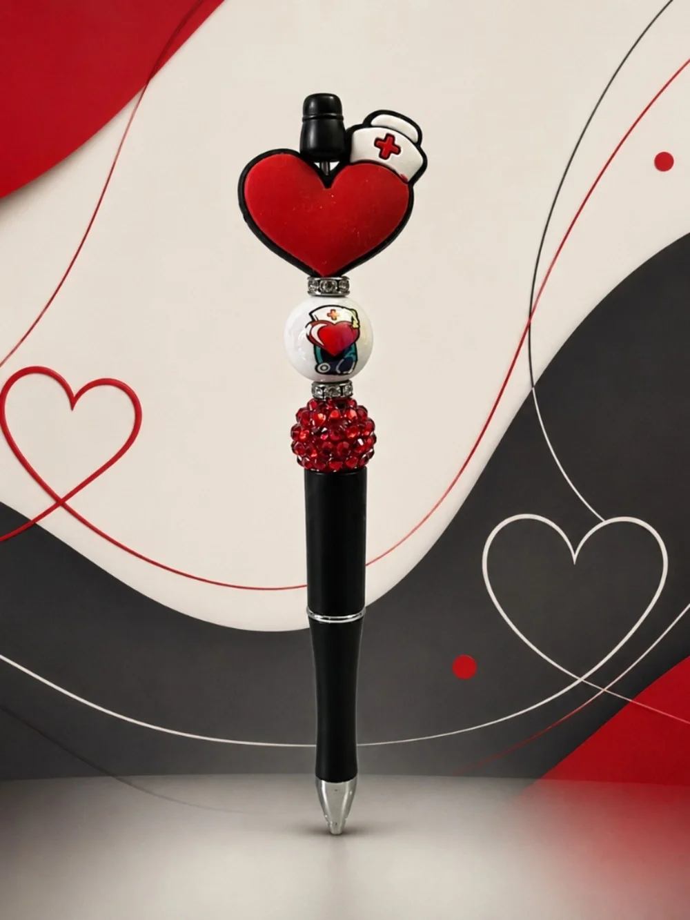 Heart & Nurse Charm Handmade Beaded Pen